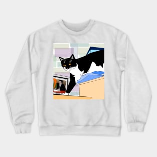 Cute Tuxedo Cat up high. You cant get me Copyright by TeAnne Crewneck Sweatshirt